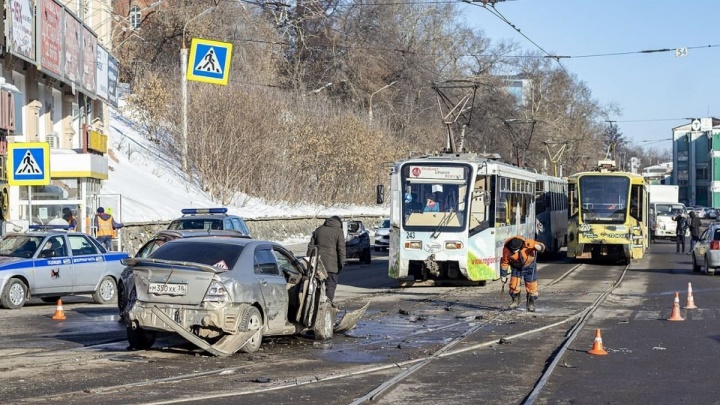 Полиция опубликовала видео с места ДТП с трамваем в Иркутске
