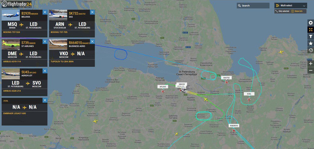 скриншот страницы сервиса flightradar24.com