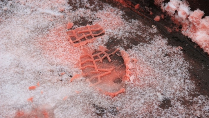 Красная плитка в Ярославле перекрасила свежевыпавший снег