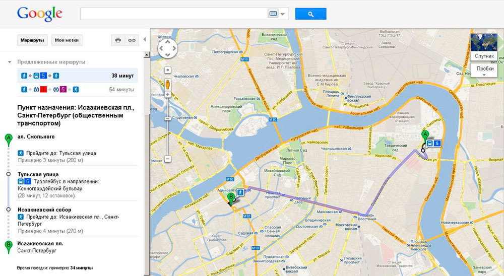 Карта санкт петербурга проложить маршрут общественным транспортом