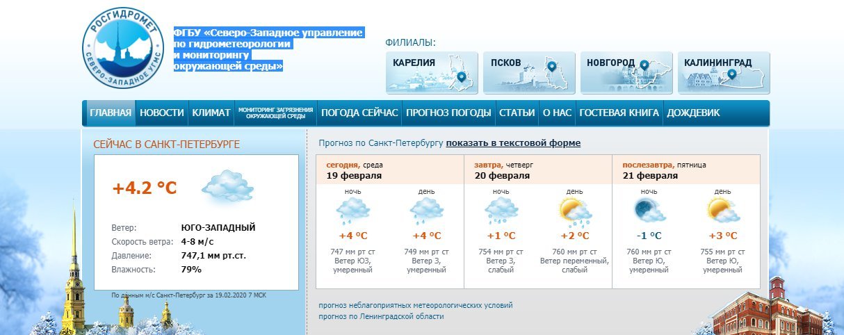 Скриншот с www.meteo.nw.ru