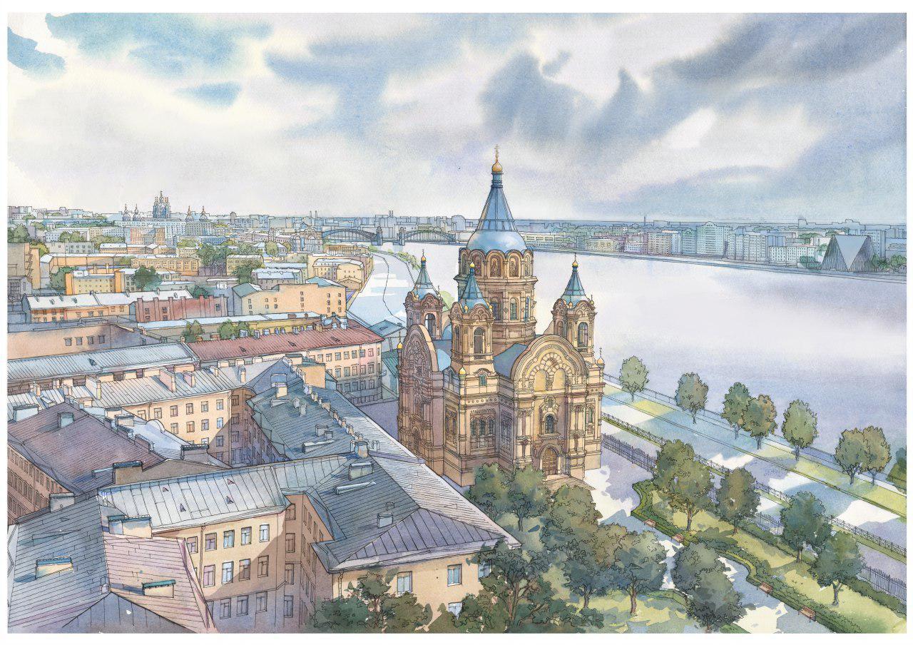 эскиз Борисоглебской церкви, снесенной в 1975 году