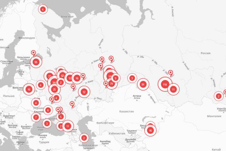 В соседнем Екатеринбурге, например, отмечено почти 200 объектов
