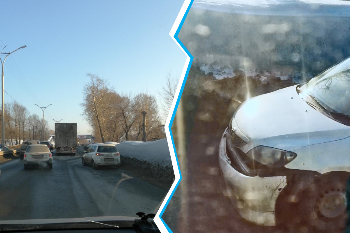 На Бердском шоссе Mazda столкнулась с грузовиком: в сторону Академгородка собралась пробка