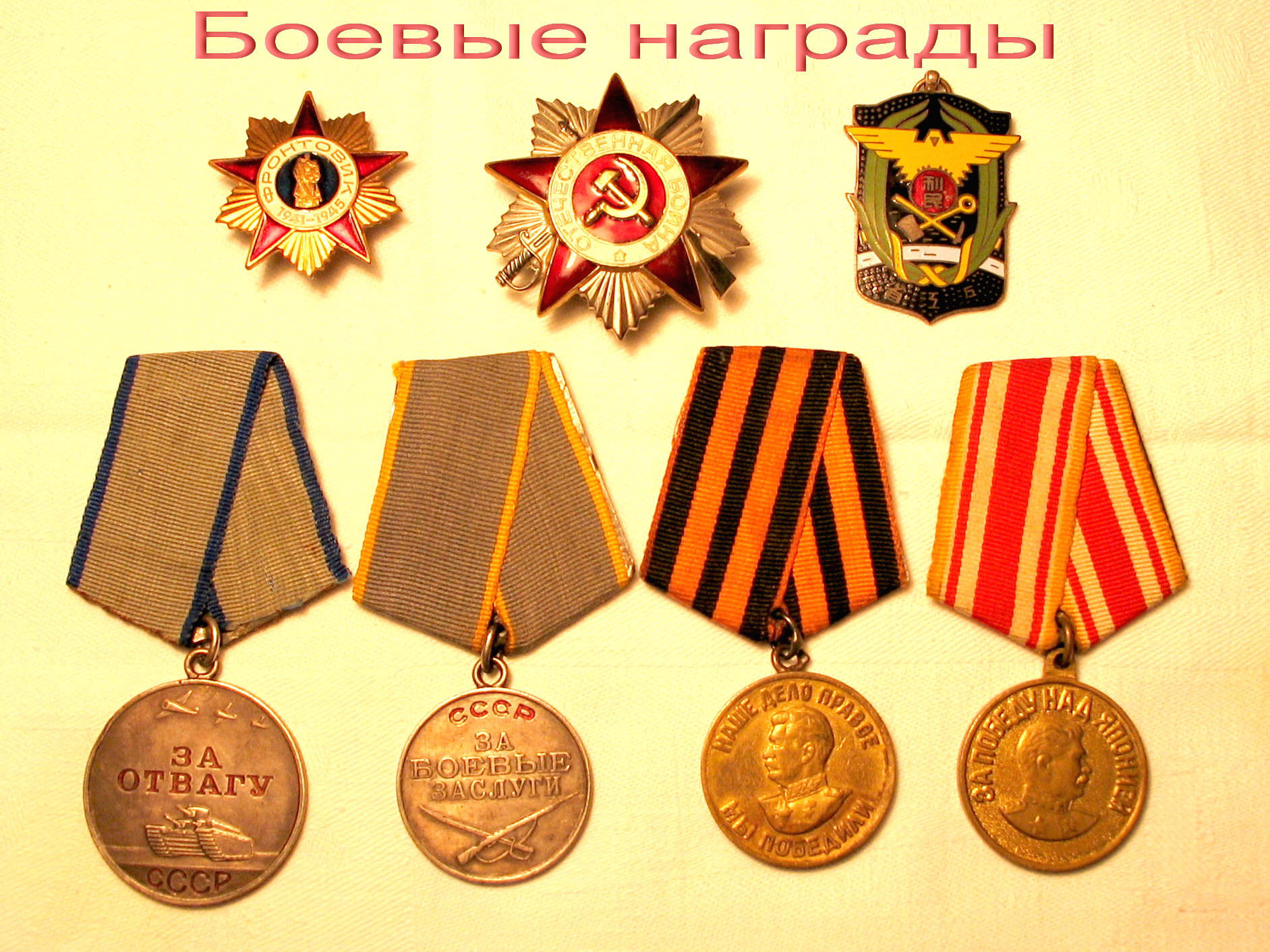 Награды Льва Панчетовского. В верхнем ряду справа — китайская медаль «За спасение утопающих»