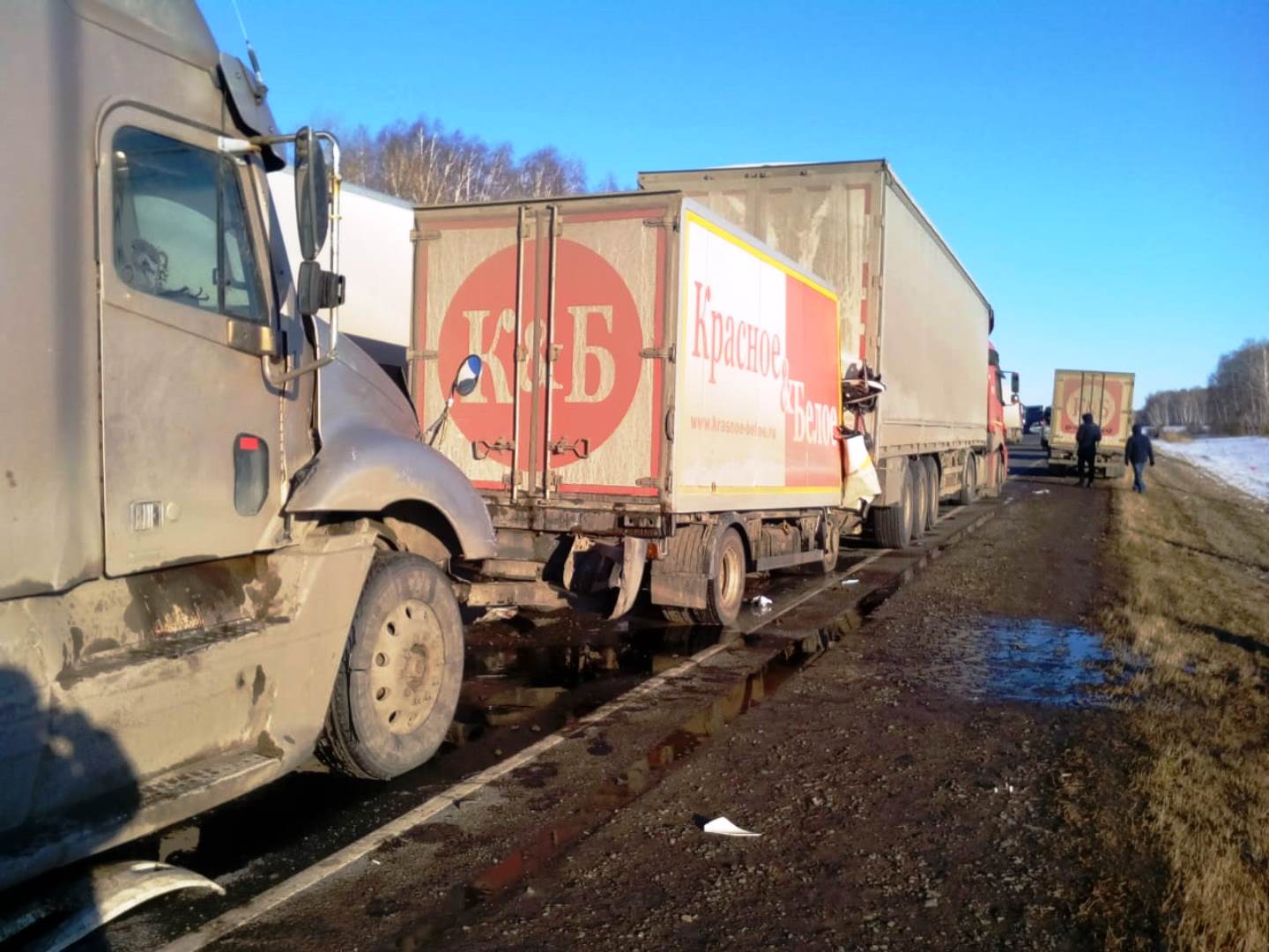 На трассе Тюмень — Омск после столкновения трёх грузовиков и легковушки погиб водитель