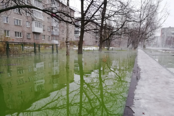 Вот такое болото появилось ночью возле домов в Соломбале Вот такое болото появилось ночью возле домов в Соломбале
