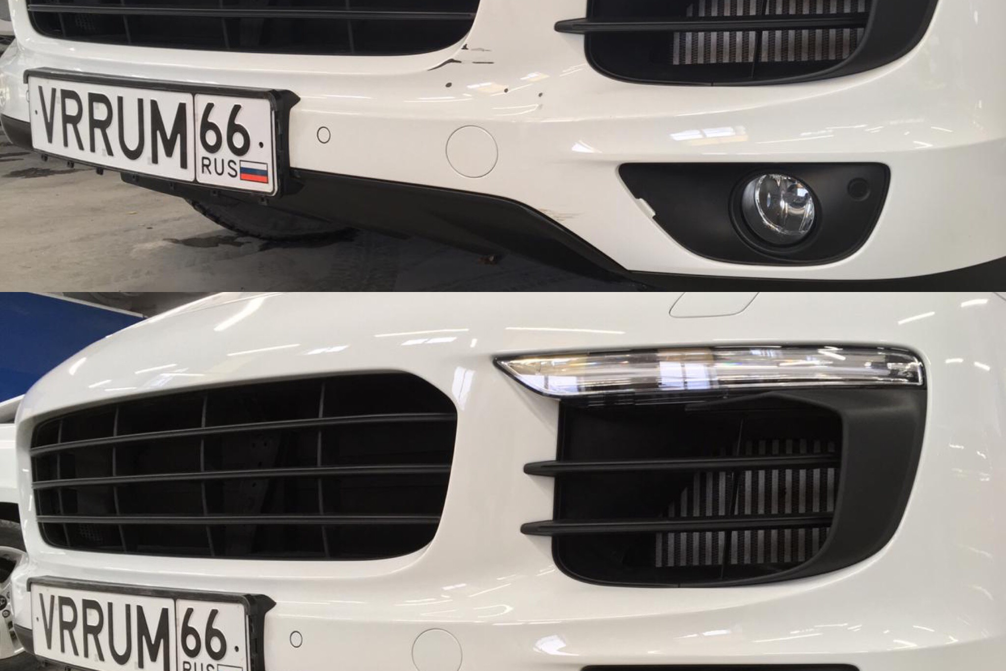 Локальное восстановление ЛКП переднего бампера на Porsche Cayenne Локальное восстановление ЛКП переднего бампера на Porsche Cayenne