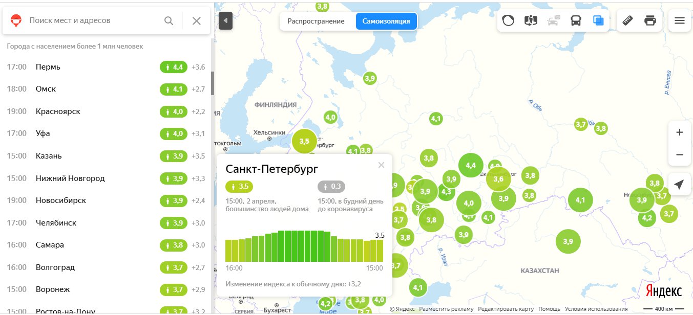 Данные на 15 часов. Скриншот с <a href="https://yandex.ru/maps/covid19/isolation" class="_">yandex.ru/maps/covid19/isolation</a>