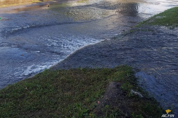 Вода вылилась на проезжую часть и пешеходную дорожку Вода вылилась на проезжую часть и пешеходную дорожку