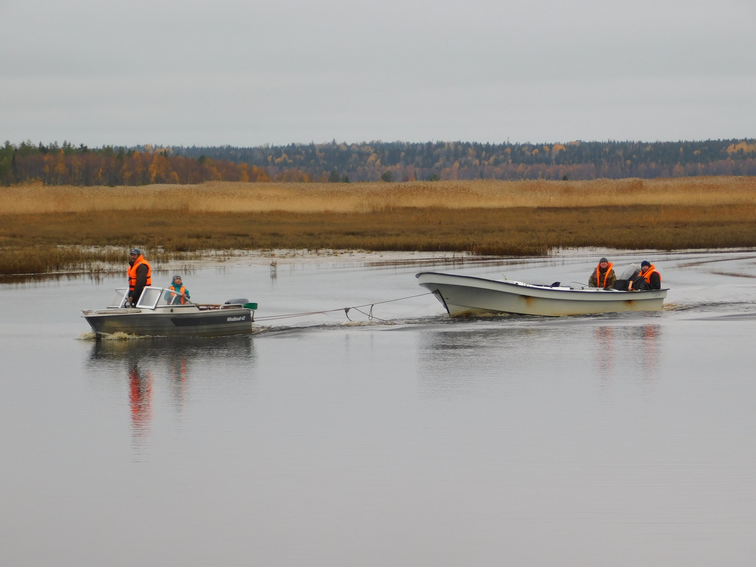 Инспекторы «Онежского Поморья» спасли трех рыбаков, которых уносило на лодке в Белое море, — видео