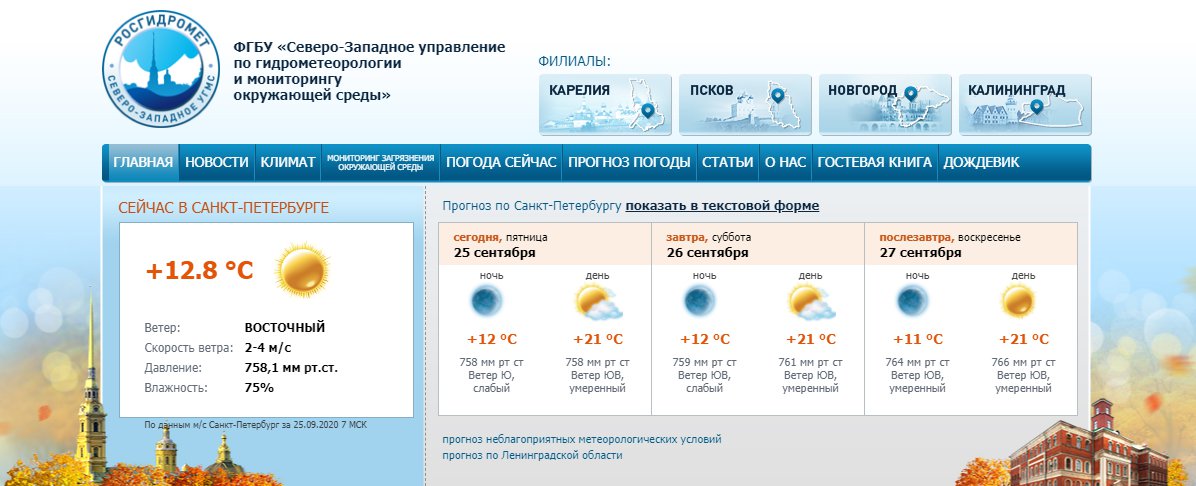 Скриншот из www.meteo.nw.ru