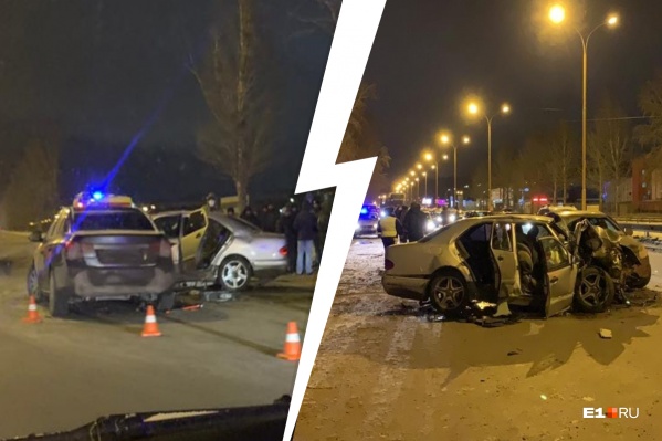 Mercedes Benz наехал на бордюр, врезался в дерево и отлетел в ехавший Chevrolet Cruze<br> Mercedes Benz наехал на бордюр, врезался в дерево и отлетел в ехавший Chevrolet Cruze<br>