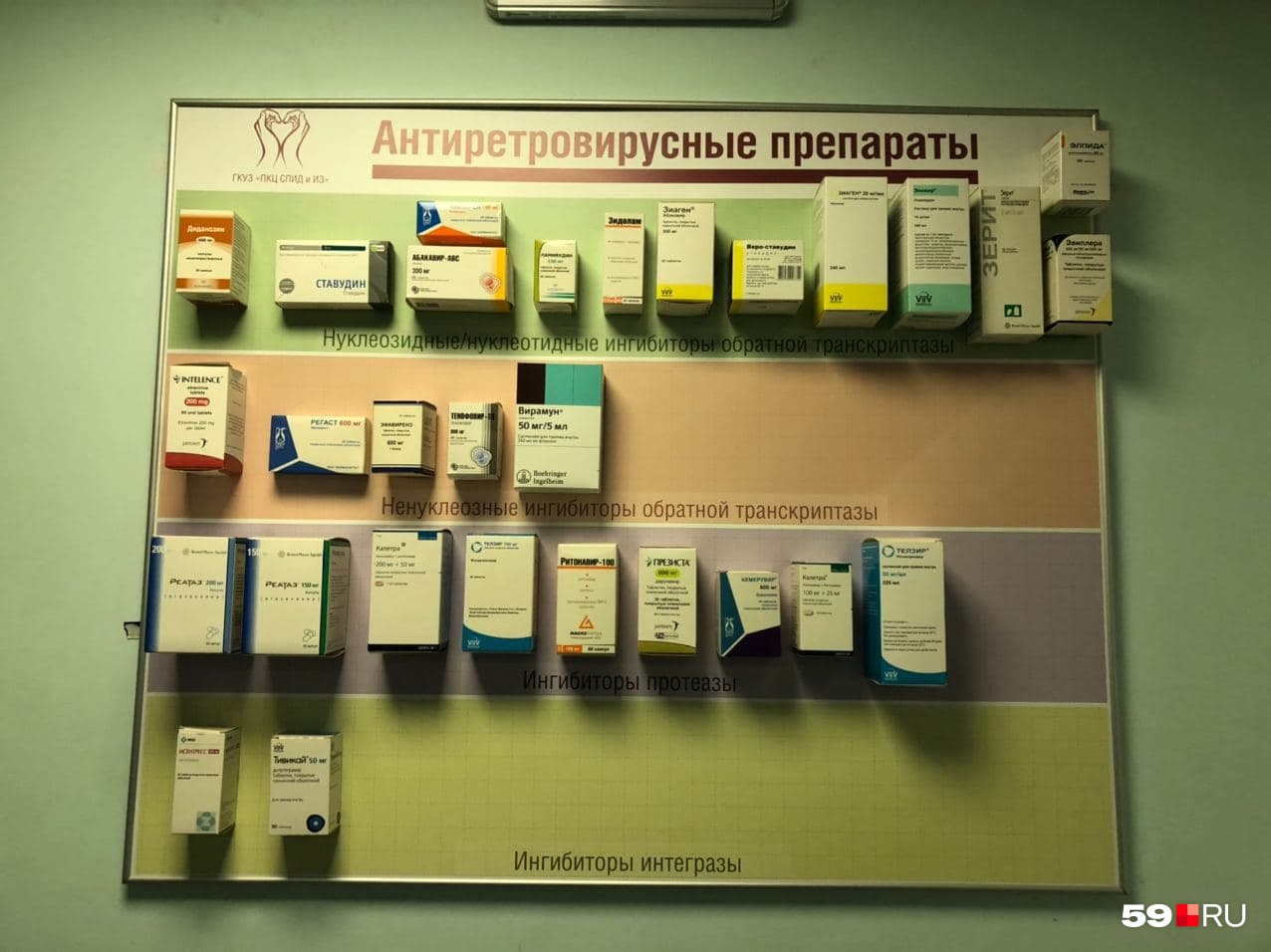 На входе в СПИД-центр представлены все виды таблеток от ВИЧ