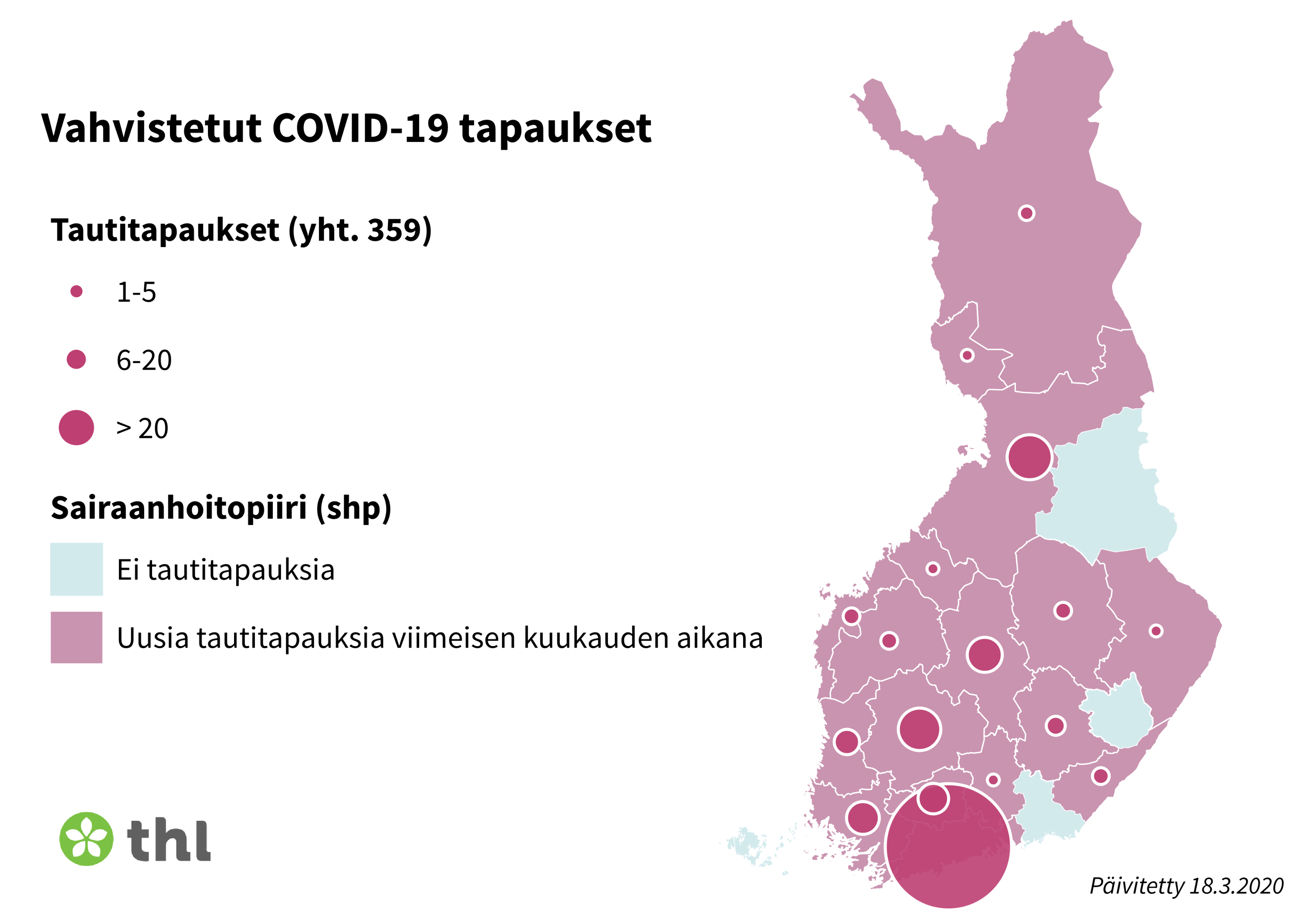 Заболевания COVID-19 в Финляндии по регионам