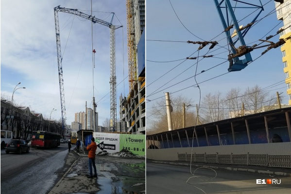 Стрела крана зависла над дорогой Стрела крана зависла над дорогой 