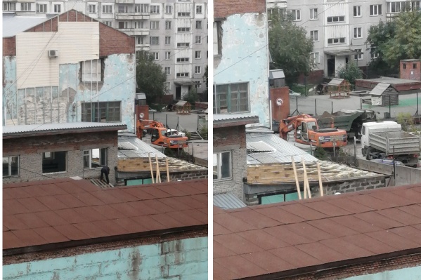 По словам жителей района, грузовики увозят землю, а рабочие разбирают старое здание По словам жителей района, грузовики увозят землю, а рабочие разбирают старое здание