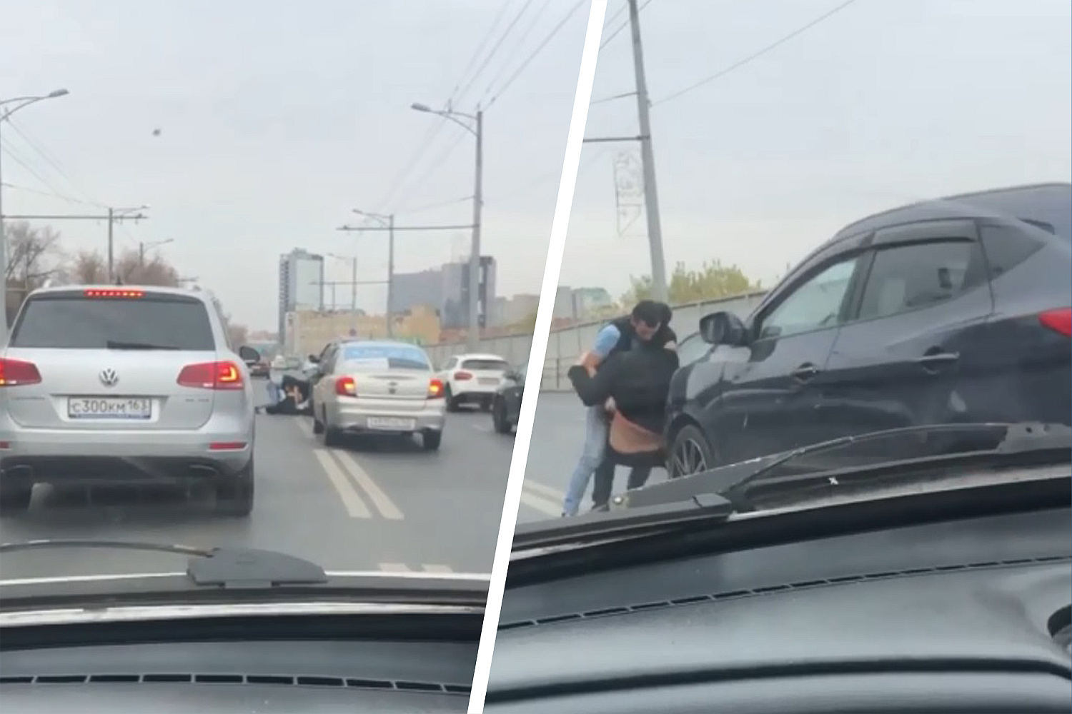 В Самаре водители устроили драку прямо посреди Московского шоссе