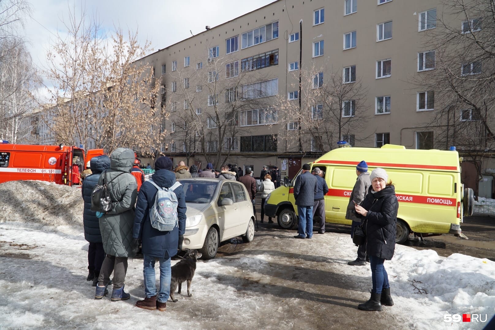 Люди вышли из дома и стоят на улице Люди вышли из дома и стоят на улице