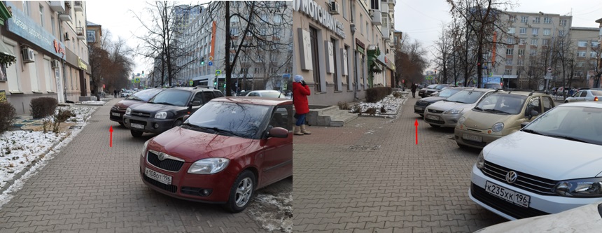 На фото видно, что машины занимают больше половины тротуара, пешеход низведен до положения гостя в своей собственной среде и перемещение людей усложнено<br> На фото видно, что машины занимают больше половины тротуара, пешеход низведен до положения гостя в своей собственной среде и перемещение людей усложнено<br>