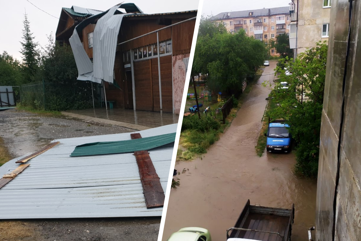Улицы превратились в грязевые реки, а крыши снесло ветром: показываем последствия шторма в Полевском