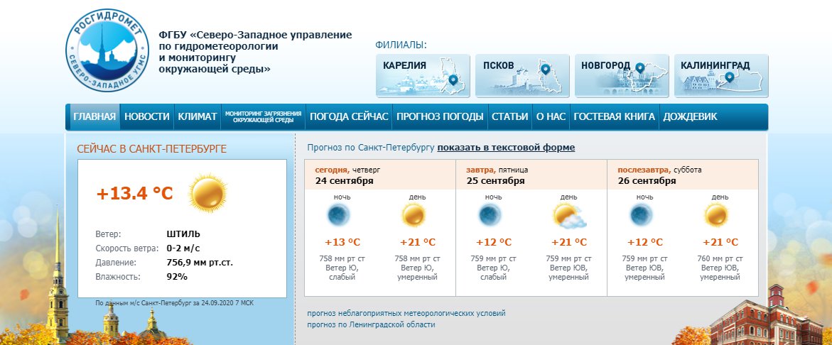Скриншот из www.meteo.nw.ru