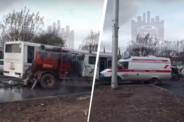 Очевидцы ДТП сообщают, что автобус врезался в машину дорожных рабочих Очевидцы ДТП сообщают, что автобус врезался в машину дорожных рабочих