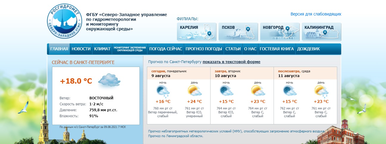 Скриншот с www.meteo.nw.ru