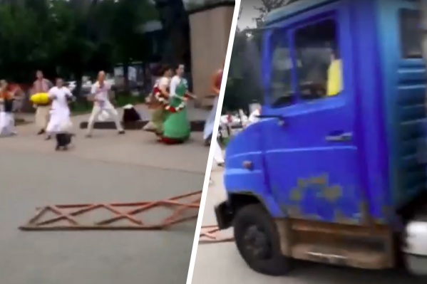 Грузовик вылетел на тротуар Грузовик вылетел на тротуар
