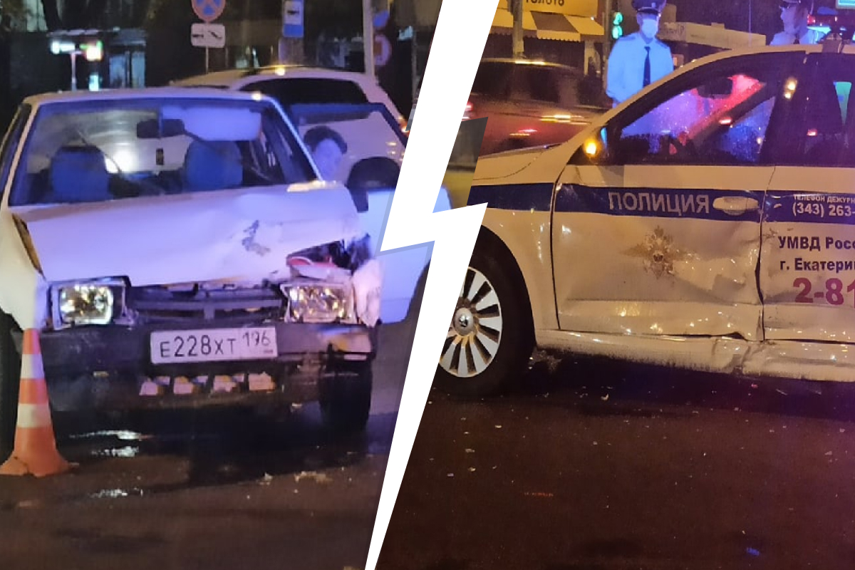 Водителя увезли на скорой: в Екатеринбурге «восьмерка» врезалась в машину ГИБДД
