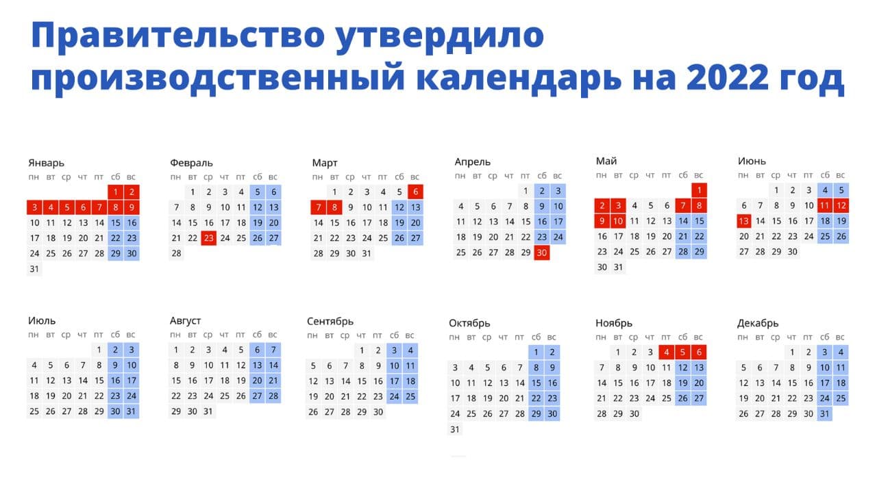 Новогодние каникулы в 2022 году продлятся 9 дней