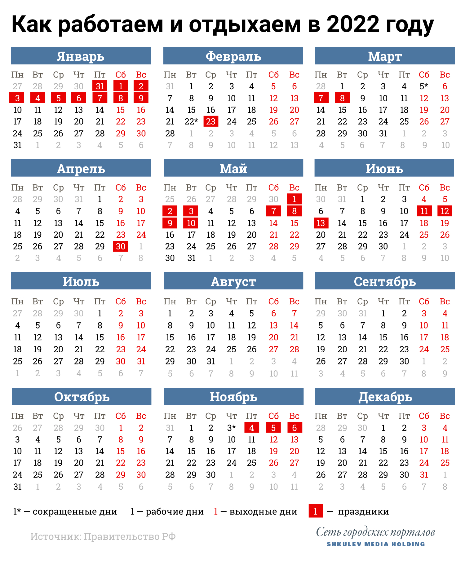 Сохраняйте календарь выходных и праздников в 2022 году