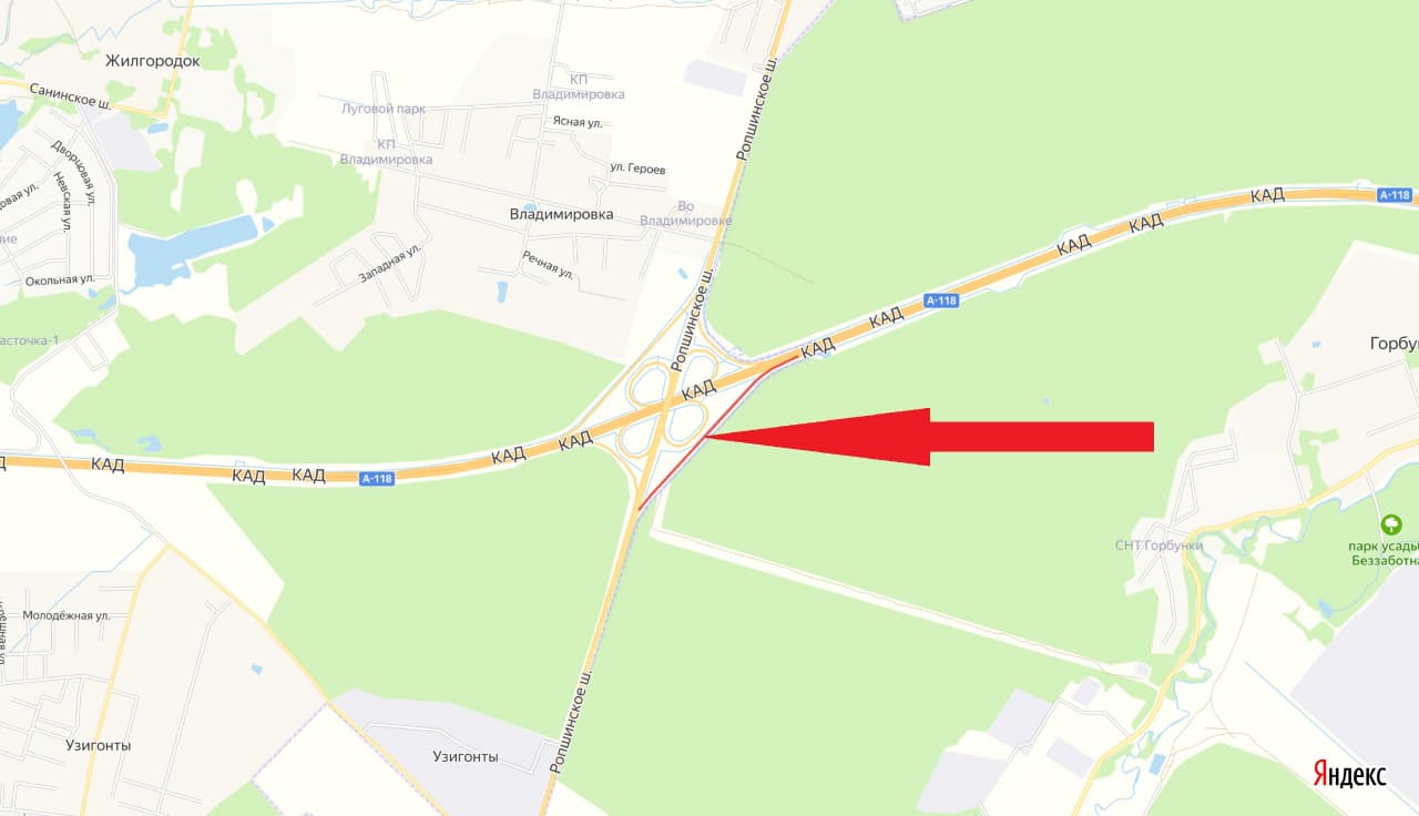 На развязке КАД с Ропшинским шоссе закроют съезд на внешнее кольцо