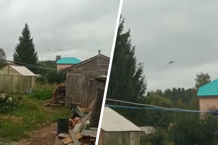По словам местных жителей, вертолеты кружили в радиусе одного километра По словам местных жителей, вертолеты кружили в радиусе одного километра