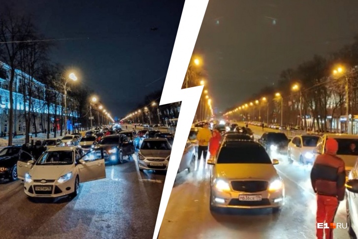 По словам автолюбителей, они остановились посреди проспекта Ленина, чтобы организовать колонну из машин