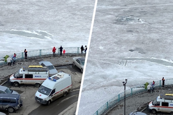 На фото видно пролом, из которого доставали рыбака На фото видно пролом, из которого доставали рыбака