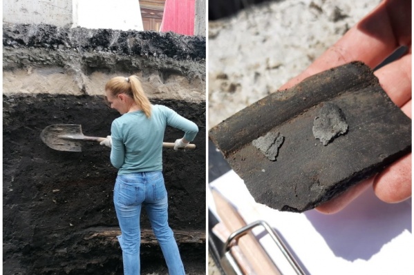 За несколько дней раскопок археологи нашли больше десятка фрагментов посуды За несколько дней раскопок археологи нашли больше десятка фрагментов посуды