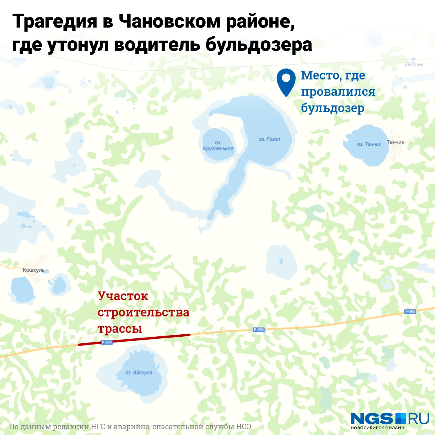 Участок трассы, который ремонтируют, находится вблизи озера Айскула, а трагедия произошла в 10 километрах от него, в карьере рядом с озером Гогол Участок трассы, который ремонтируют, находится вблизи озера Айскула, а трагедия произошла в 10 километрах от него, в карьере рядом с озером Гогол