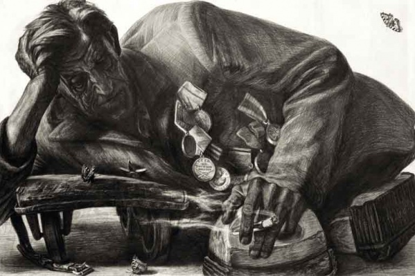 «Отдых в пути». Такмык, Омская область, 1975 год. После выставки серии рисунков «Автографы войны» омский художник стал известен во всем мире<br> «Отдых в пути». Такмык, Омская область, 1975 год. После выставки серии рисунков «Автографы войны» омский художник стал известен во всем мире<br>