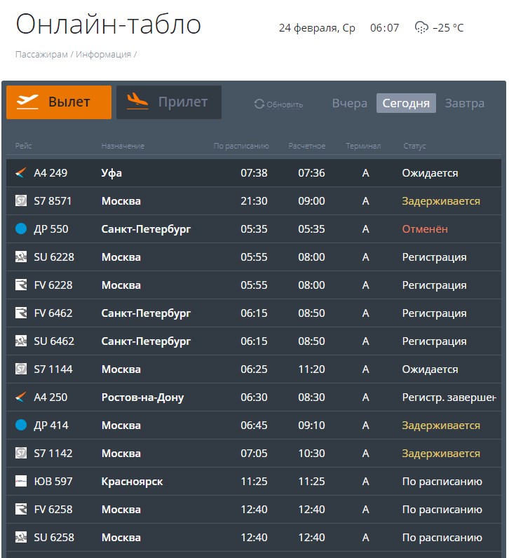 Схожая картина и с отправляющимися из Челябинска самолетами Схожая картина и с отправляющимися из Челябинска самолетами