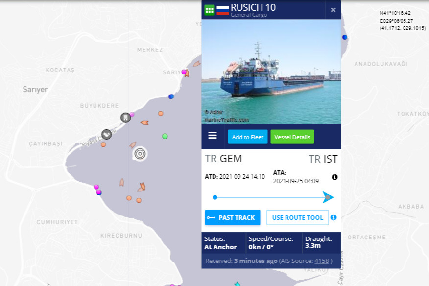 Петербургский сухогруз «Русич 10» столкнулся с турецким судном в проливе Босфор