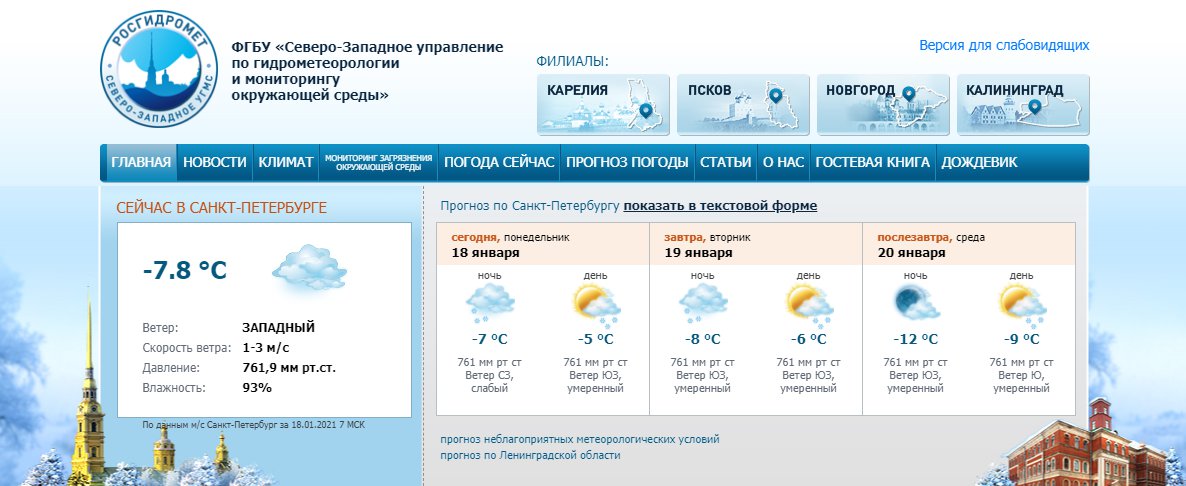 Скриншот из www.meteo.nw.ru