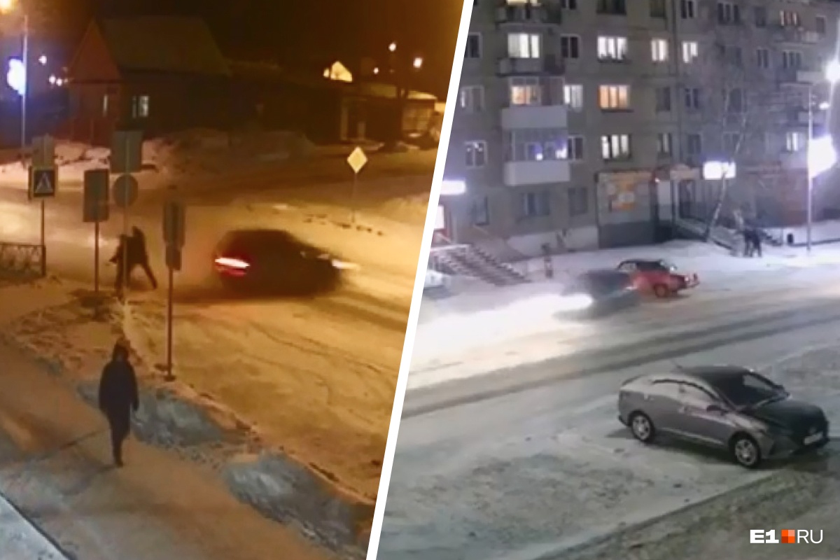 На Урале лихач ушел в занос, врезался в авто и чудом не угробил четырех пешеходов: эпичное видео