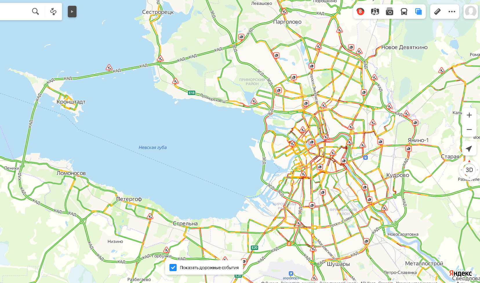 Восьмибалльные пробки в Петербурге…