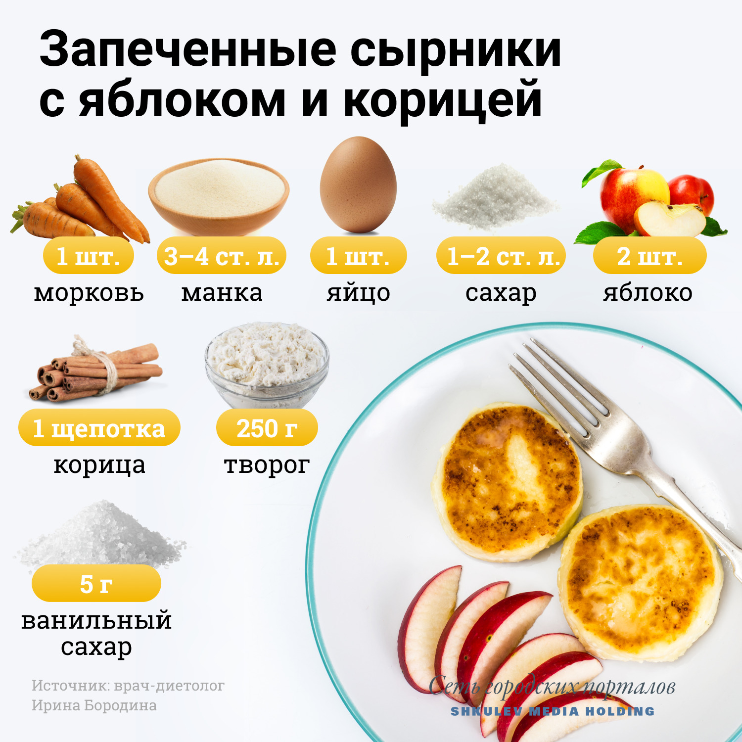Рецепт сырников с яблоком и корицей