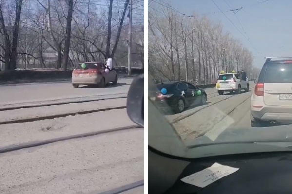 Кортеж попал на видео. Участники сидели на окнах машин и кричали Кортеж попал на видео. Участники сидели на окнах машин и кричали