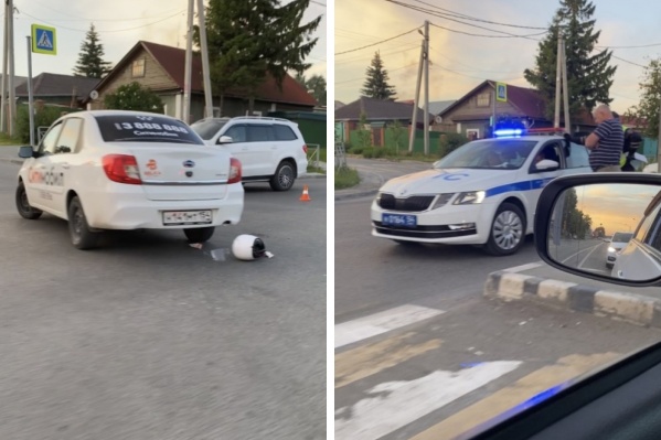 На асфальте осталась лежать каска пострадавшего На асфальте осталась лежать каска пострадавшего