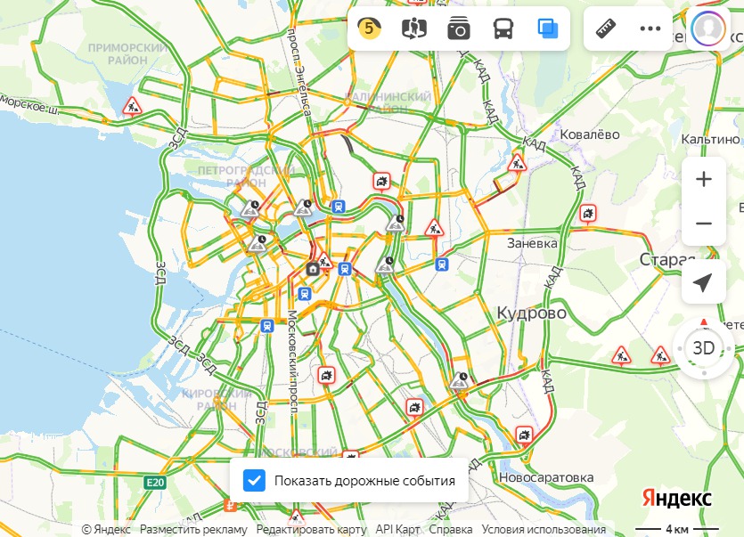 Пробки в Петербурге снова выросли к…