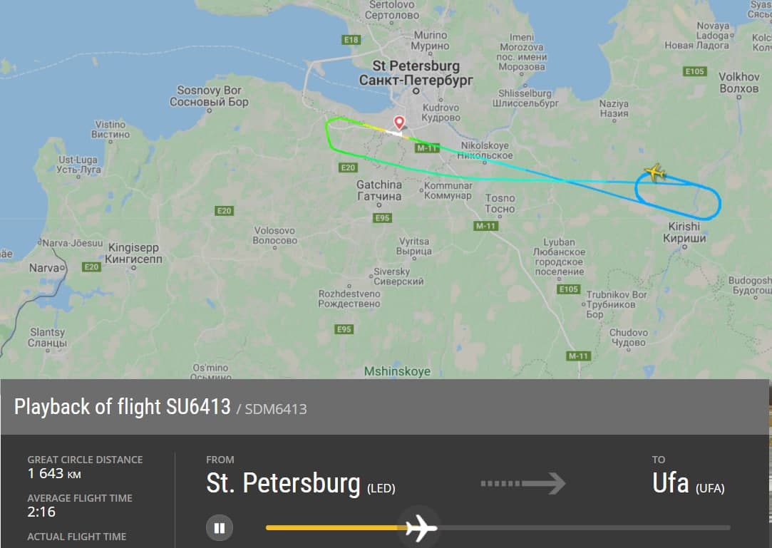Вылетевший в Уфу самолёт развернулся над Ленобластью и вернулся в Пулково