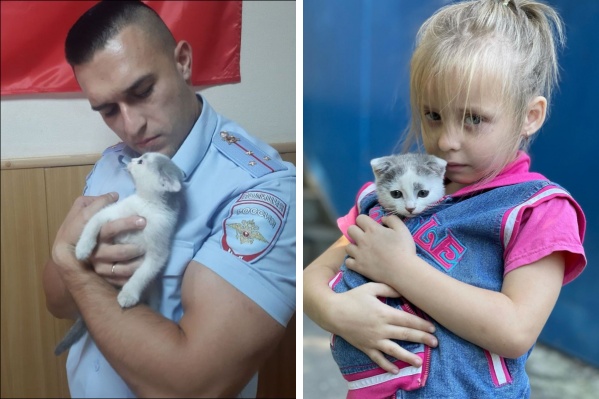 Слева — участковый, нашедший кошечку. Справа — <nobr class="_">6-летняя</nobr> хозяйка, которая очень переживала Слева — участковый, нашедший кошечку. Справа — <nobr class="_">6-летняя</nobr> хозяйка, которая очень переживала
